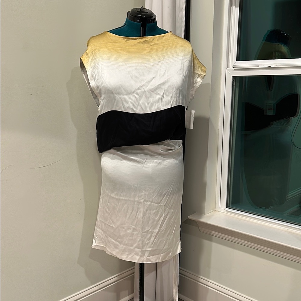 Dries van noten Black and White Dress with Gold Accents 100% silk